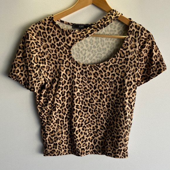 Vibe Tops - Vibe Animal Print Cut-Out Crop Top